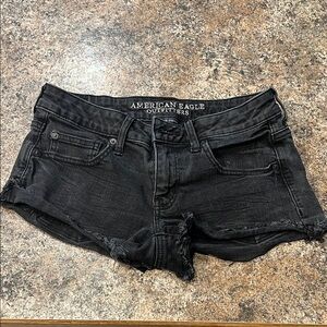 American Eagle Outfitters Black Jean Shorts with Frayed Hem